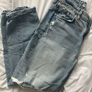 ZARA light denim ripped mom jeans